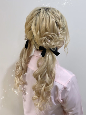 編み込みツイン‪✕‬お花アレンジ♪