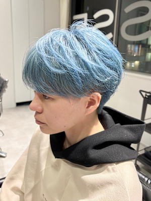 シースルーフェザーマッシュ/ペールブルー/フェザーショート