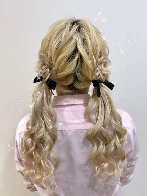 編み込みツインテール‪✕‬お花アレンジ♪