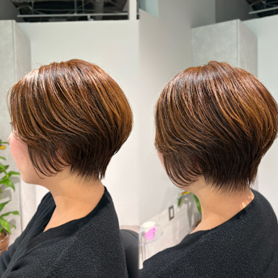 春にオススメの白髪ぼかしカラーで作る大人ショート【船橋】