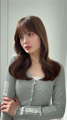 イメチェン外ハネボブ美髪ワイドバング顔周りレイヤーボブ