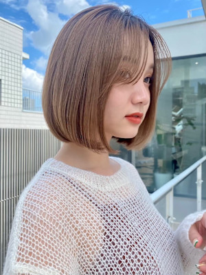 イメチェン外ハネボブワイドバングホワイトブロンド韓国