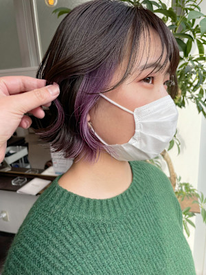 イヤリングカラー/パープル/ボブ/耳周りインナーカラー