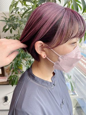 逆インナーカラー/ピンク×ピンク/ショートボブ
