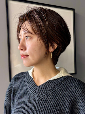 前下がりショート・ボブ/絶壁解消/前髪あり/30代/40代/