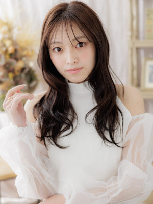 セミウェットシースルーバングレイヤーロング　韓国風巻き