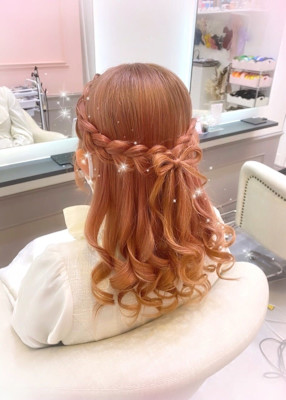 編み込みハーフアップ☆髪の毛リボン