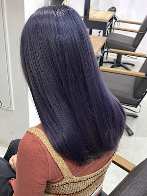 グレーパープル デザインカラー ハイトーン セミロング