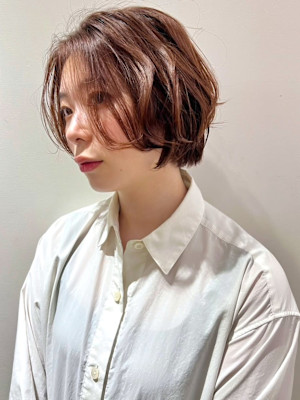 くびれショート レイヤーボブ フェイスレイヤー ブラウン