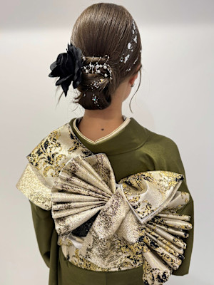 成人式 カチモリ ヘアセット タイトアレンジ 着付け