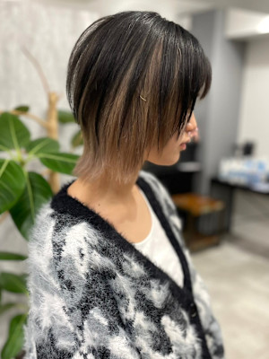 ウルフカット アンブレラカラー ミルクティーベージュ