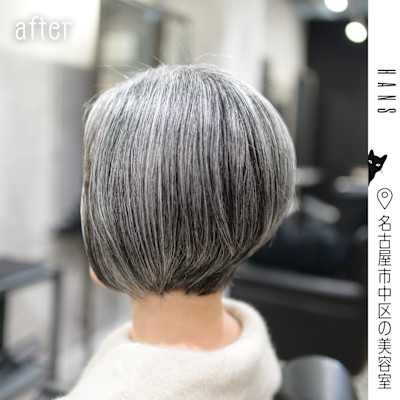 前下がり×グレイヘアの顎したボブヘア