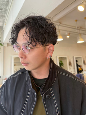 アッシュグレーmixスパイラルパーマ