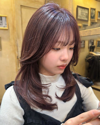 ラベンダーミルクティー_ ワインレッド_ 韓国風巻き