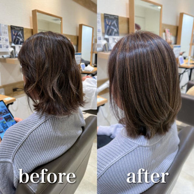 白髪ぼかしハイライトカラー30代40代50代ブルーグレージュ