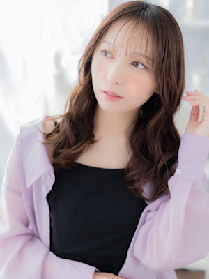 韓国風巻き透けバングこなれロングレイヤー　マロンベージュ