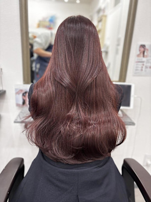 ブリーチなしピンク顔まわりレイヤー韓国前髪あり