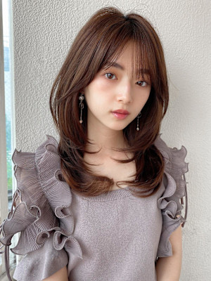 イメチェンロングレイヤー顔周りレイヤー後れ毛小顔カット美髪