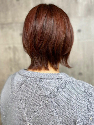 マッシュショート ウルフカット ピンクブラウン レイヤー