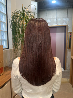 ピンクブラウン/ツヤ髪重めロング/髪質改善トリートメント