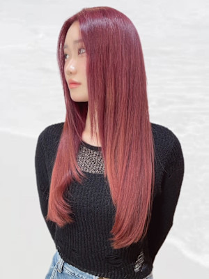 【MICHI 富田店　古作蓮】チェリーレッド ストレートヘア