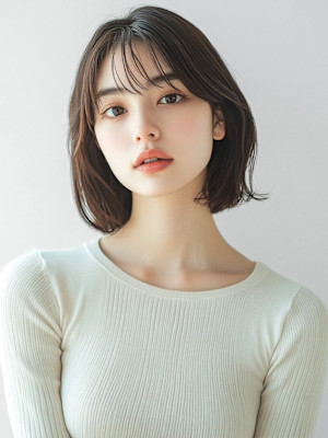 シースルーバング 外ハネボブ ブラウンベージュ 20代30代