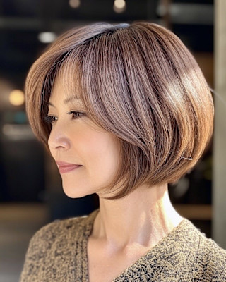 前下がりショートボブ＋ハイライト白髪ぼかし