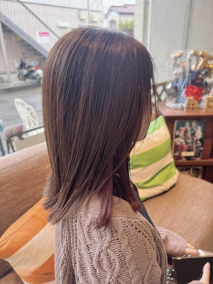 外ハネくびれロブ/イヤリングカラー/春ピンク