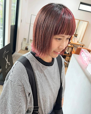ピンクデザインカラー髪質改善トリートメントボブ