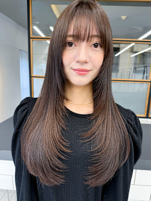 美髪レイヤー韓国ヘアロングくびれワンカールハッシュカット