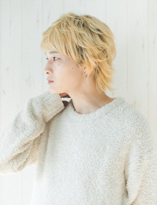 メンズショート マッシュウルフ ハイトーン