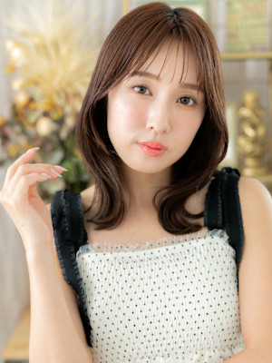 大人ガーリー透けバングモテ髪ひし形レイヤー　マロンベージュ