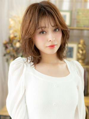 韓国風ニュアンスパーマフェザーミディアム　韓国風巻き