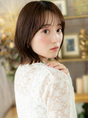 透けバングツヤ髪アースカラーくびレイヤー　マロンベージュ