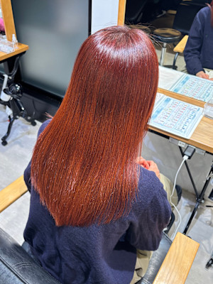 オレンジレッドカラー/水素カラー/暖色カラー/艶髪