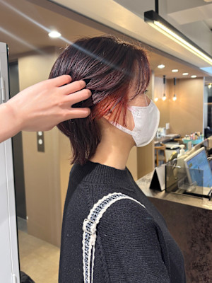 ショートウルフ/オレンジレッド/インナーカラー/横浜駅