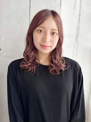 センターパート/ピンクブラウン/イルミナカラー