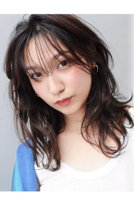ラフウェーブ/ニュアンスパーマ/シースルーバング/暗髪/黒髪