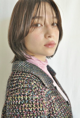 センターパート小顔バング/くびれボブ/簡単スタイリング 