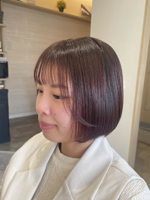 ピンクブラウン×ミニボブ