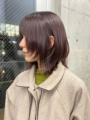 ウルフカット/ミディアムヘア/ぴんくブラウン/ブリーチなし