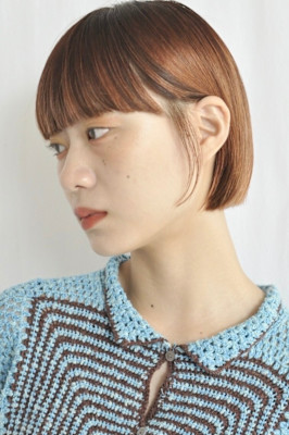 コーラルベージュ/ミニボブ/透明感カラー/顔まわりレイヤー 