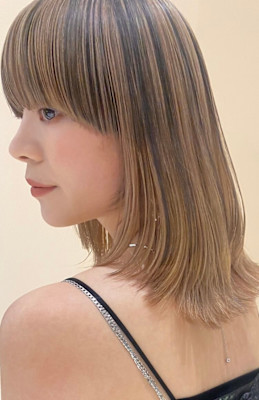 ワイドバンク/マッシュバング/ローライト/透明感ハイトーン 