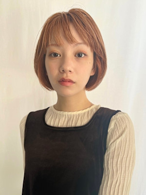 丸みボブ/韓国風ボブ/オレンジブラウン 