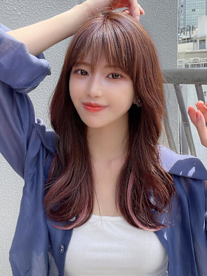 韓国風レイヤーイメチェンワイドバング美髪モカグレージュ