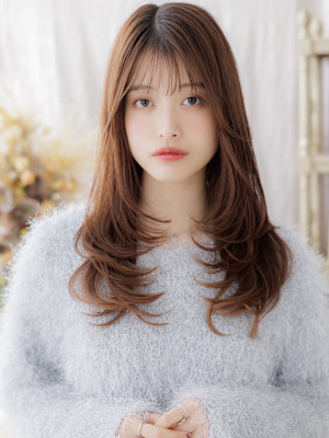 ミストバングチェリーブラウンデジタルパーマ　くすみベージュ