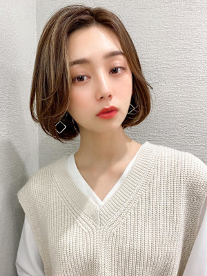 美髪大人ショート丸みマッシュショートイメチェン分け目なし