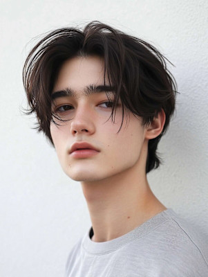 毛流れセンターパート無造作パーマツーブロック刈り上げ