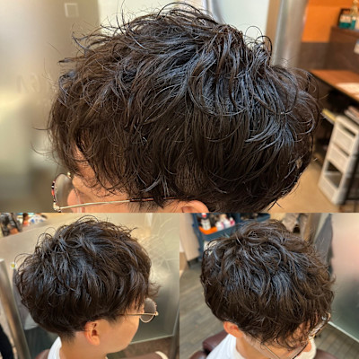 無造作ナチュラルパーママッシュツーブロック刈り上げ