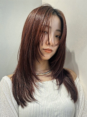 イメチェン/ブラウンレッド/ハイレイヤー/暖色前髪/ブリーチ